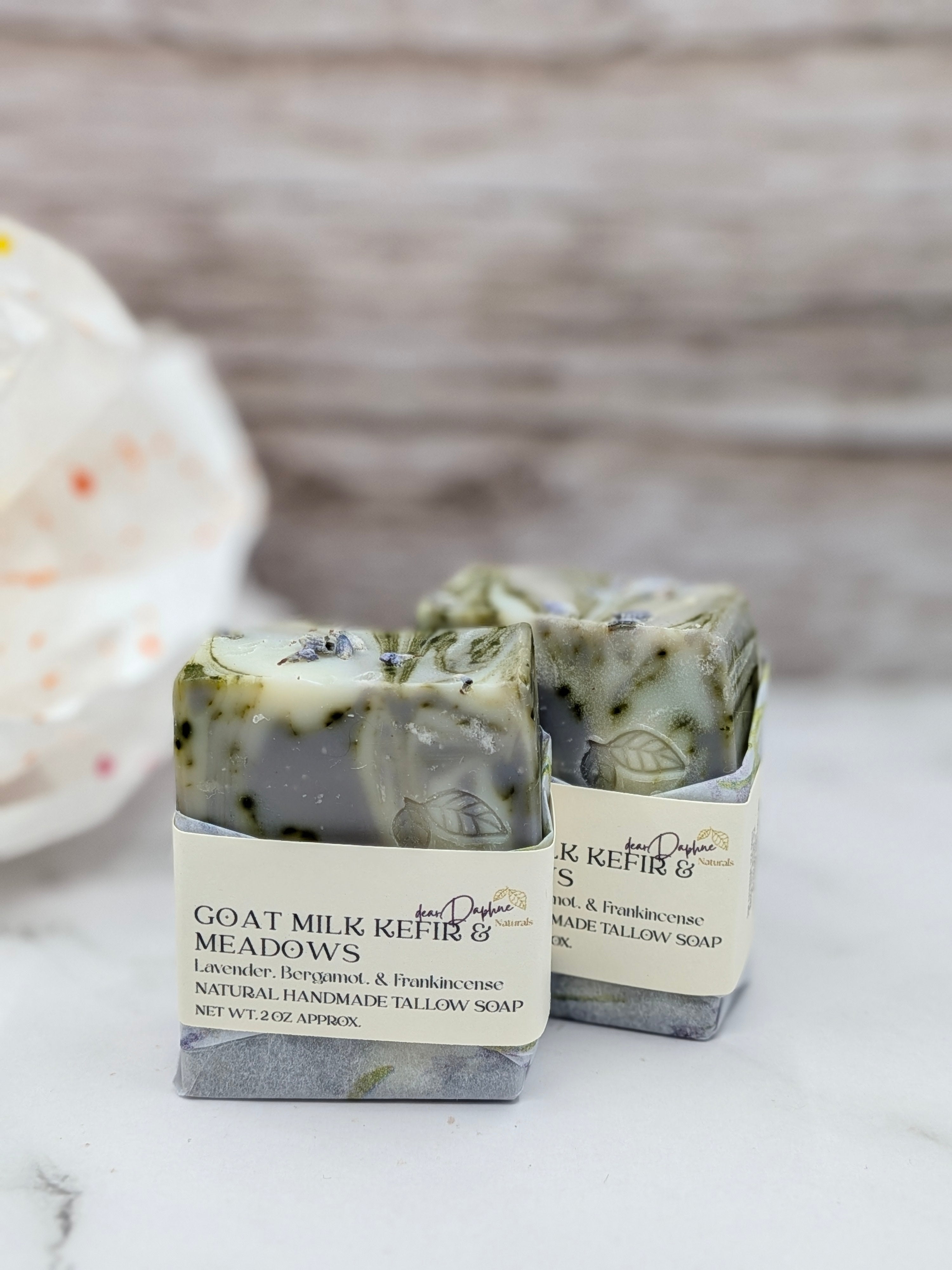Goat Milk Kefir & Meadows Handmade Tallow Soap - Guest Size - Lavender, Bergamot, & Frankincense