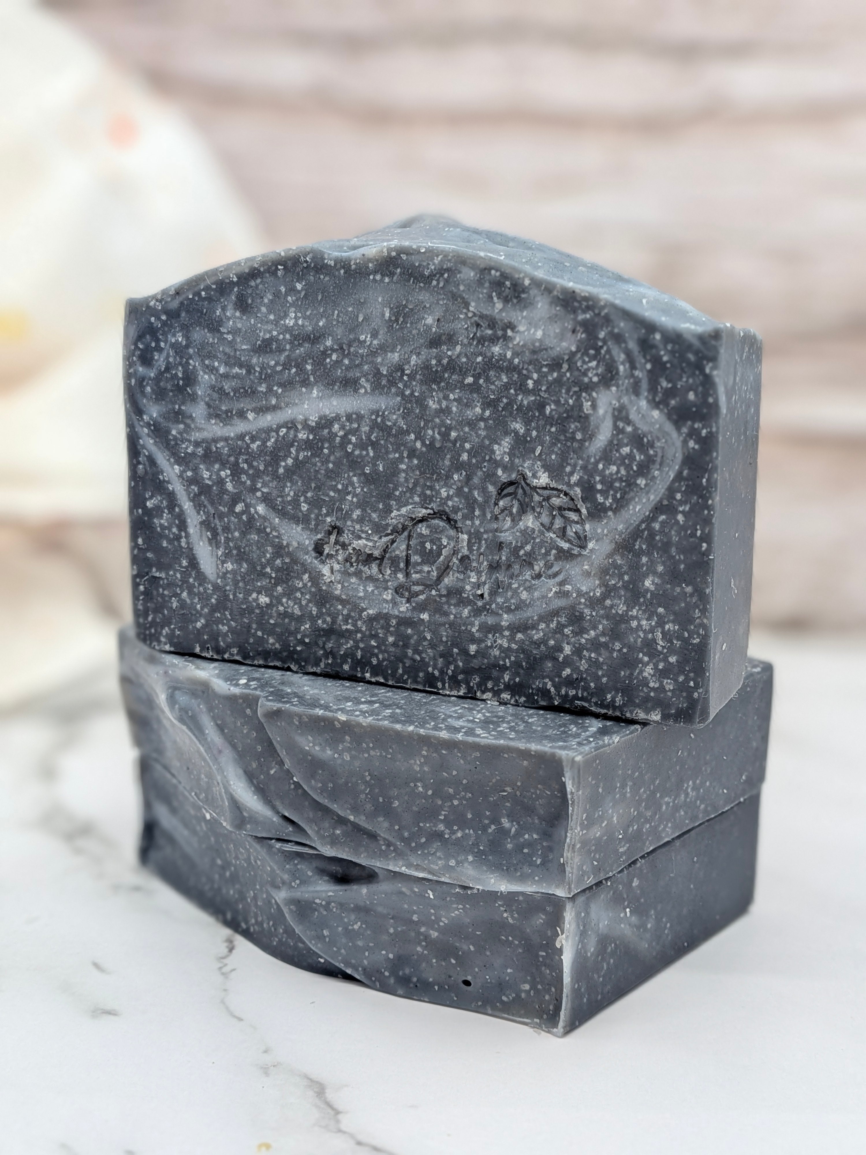Charcoal Sea Salt Gentle Scrub Handmade Soap - Peppermint, Frankincense, Cypress